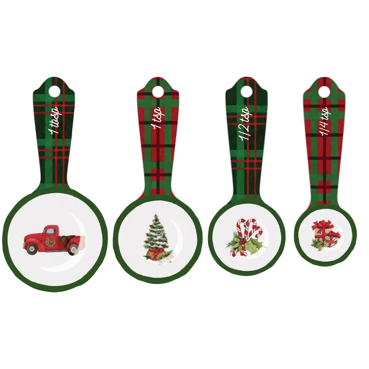  Christmas Wooden Measuring Cup and Spoon Set with Festive  Designs Stackable Measure Cups and Spoons with Comfortable Grips Essential  Kitchen Gadgets for Cooking and Baking Gift for Christmas: Home & Kitchen