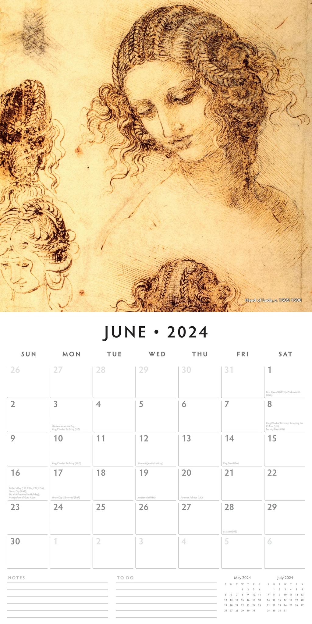 Da Vinci 2024 Wall Calendar interior
