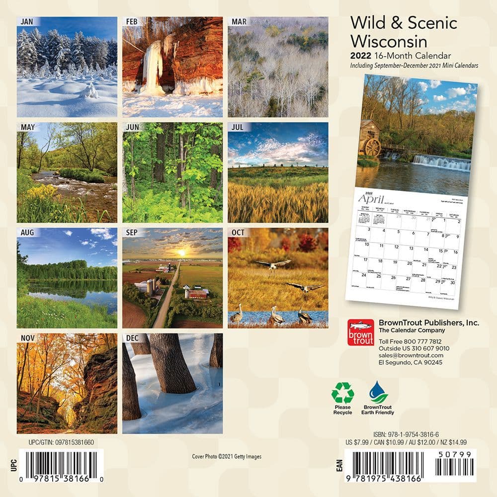 Wisconsin Calendar 2022 Wisconsin Wild And Scenic 2022 Mini Wall Calendar - Calendars.com