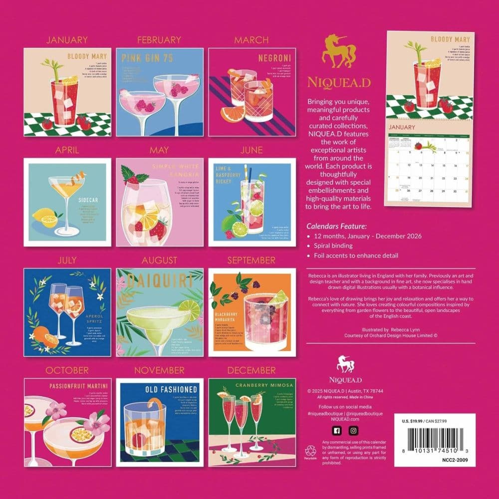Cocktail Edit 2026 Spiral Wall Calendar First Alternate Image