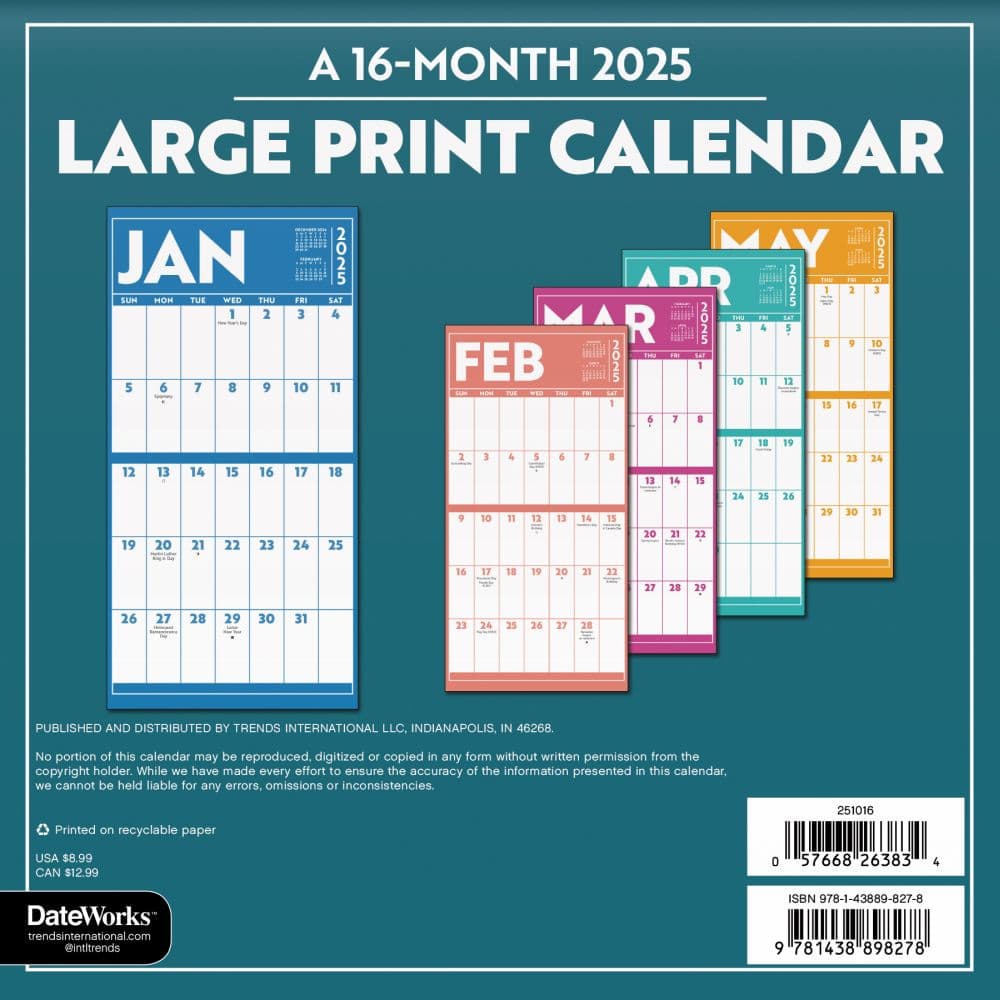 Large Print 2025 Mini Wall Calendar Alt1