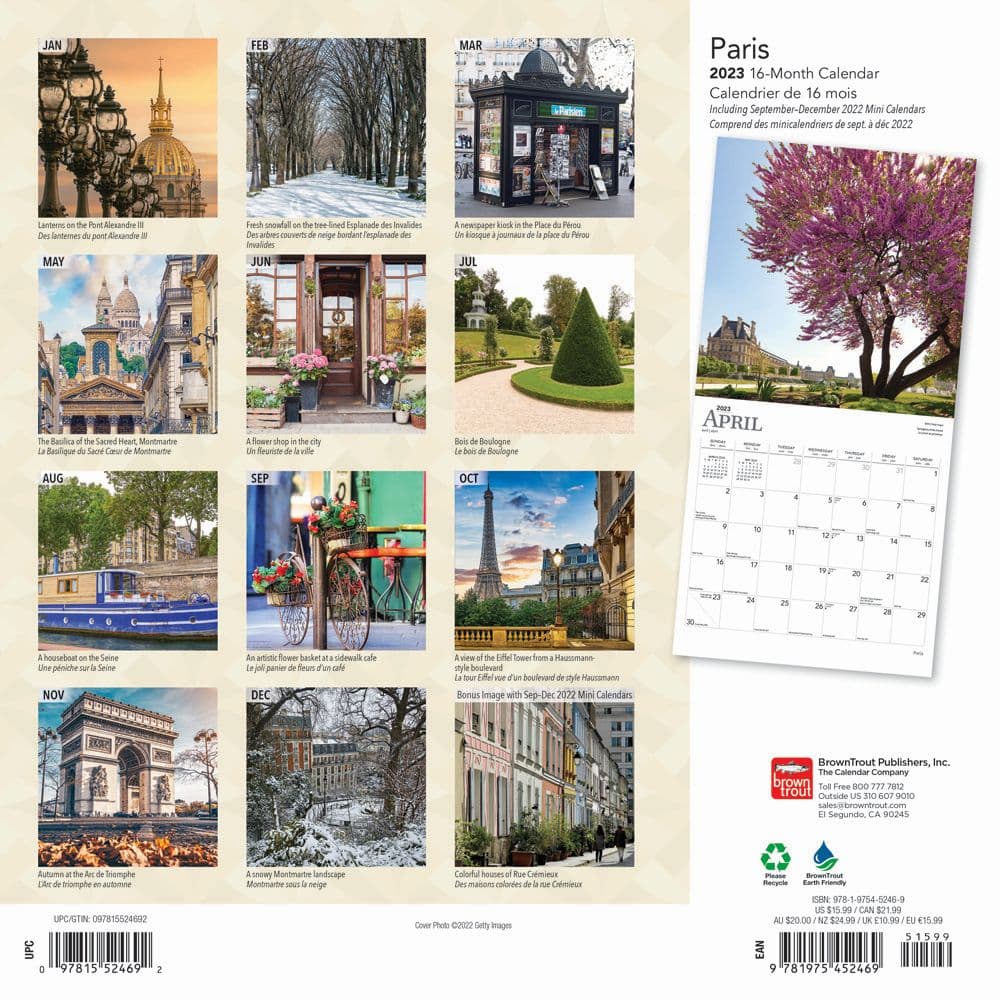 Paris 2023 Wall Calendar (ENGLISH FRENCH) - Calendars.com