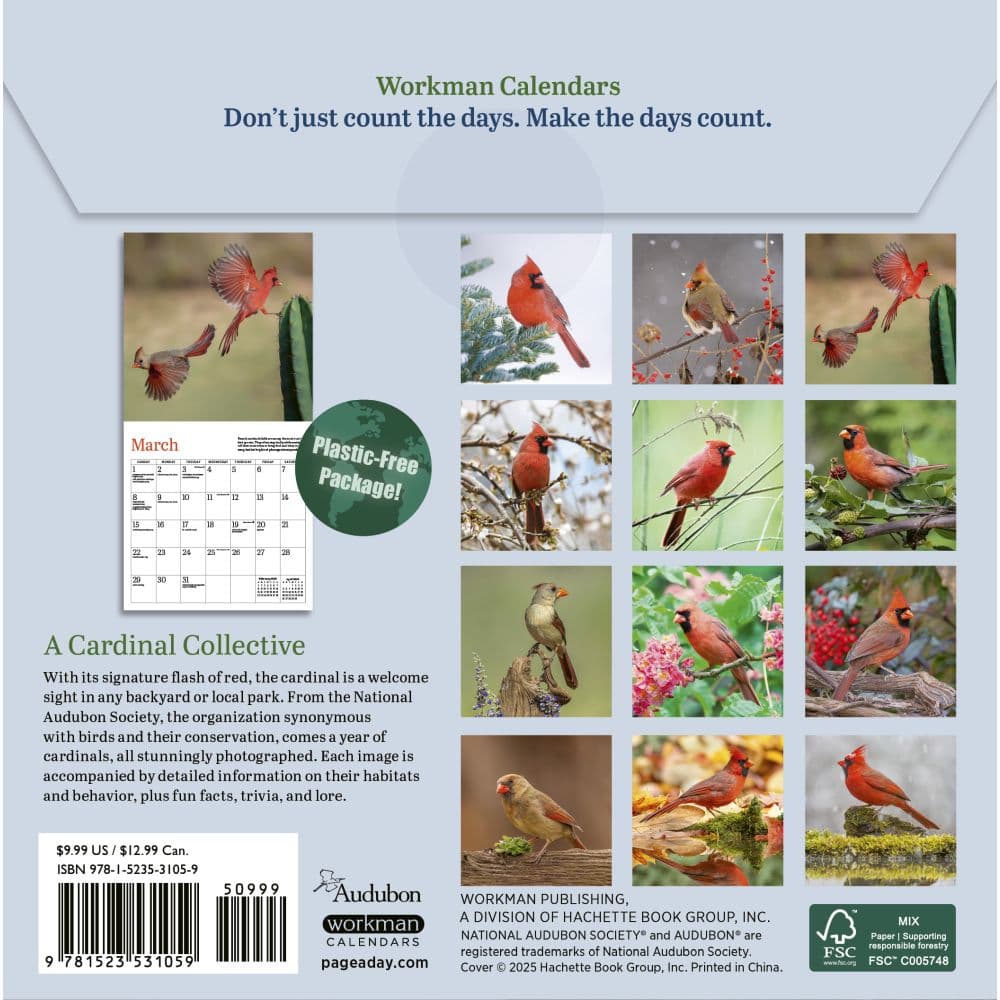 Audubon Cardinals 2026 Mini Wall Calendar First Alternate Image