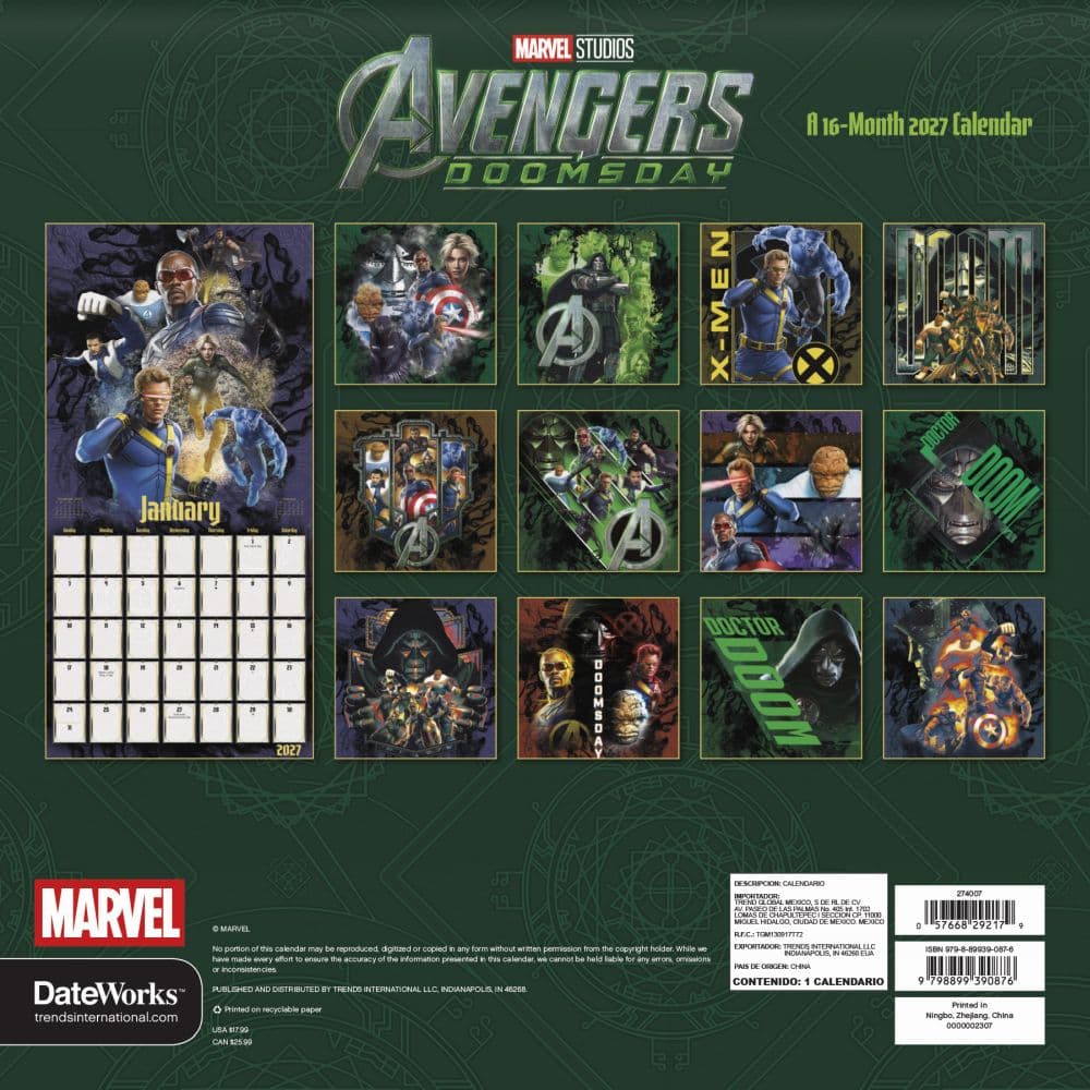 Avengers Doomsday 2027 Wall Calendar First Alternate Image
