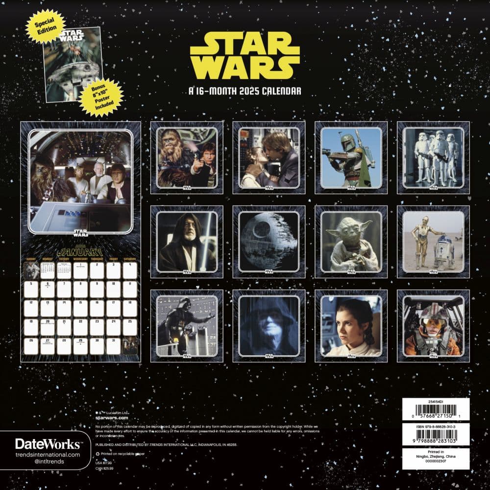 Star Wars Exclusive with Bonus Print 2025 Wall Calendar First Alternate Image width=&quot;1000&quot; height=&quot;1000&quot;