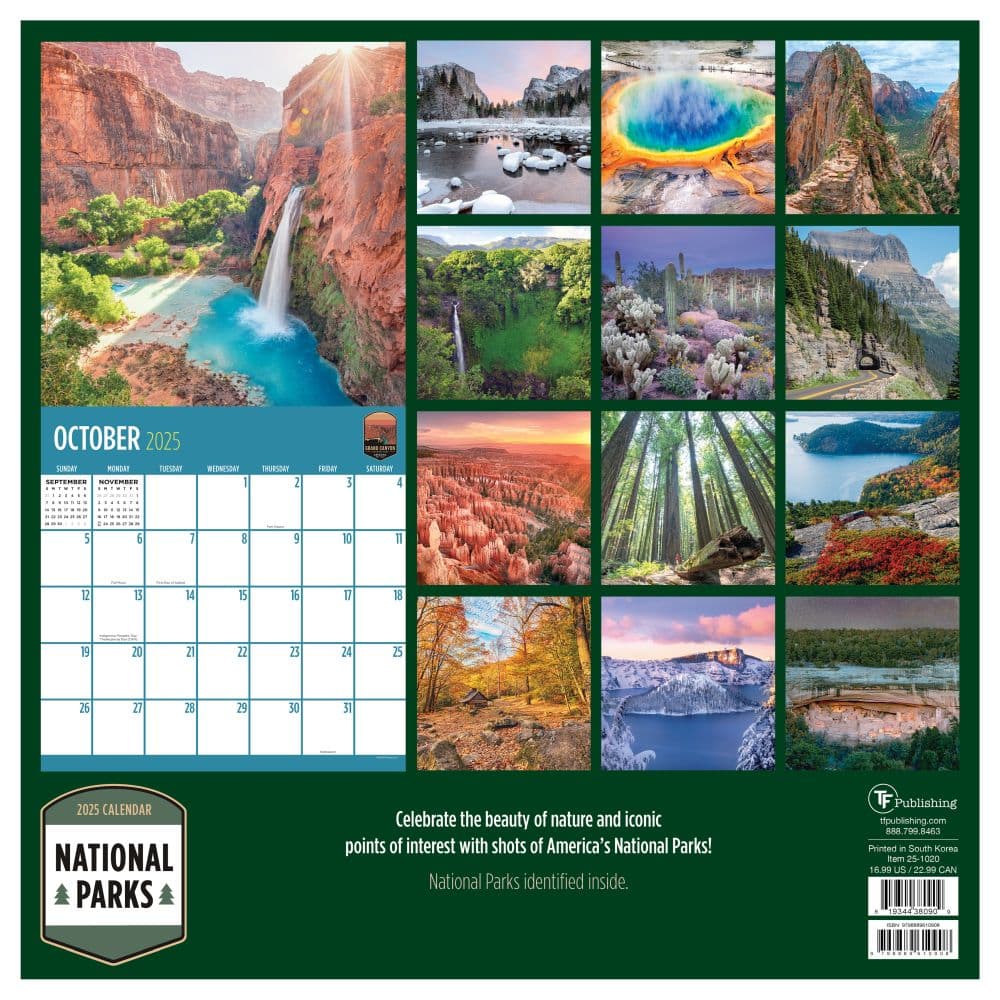 National Parks 2025 Wall Calendar back cover