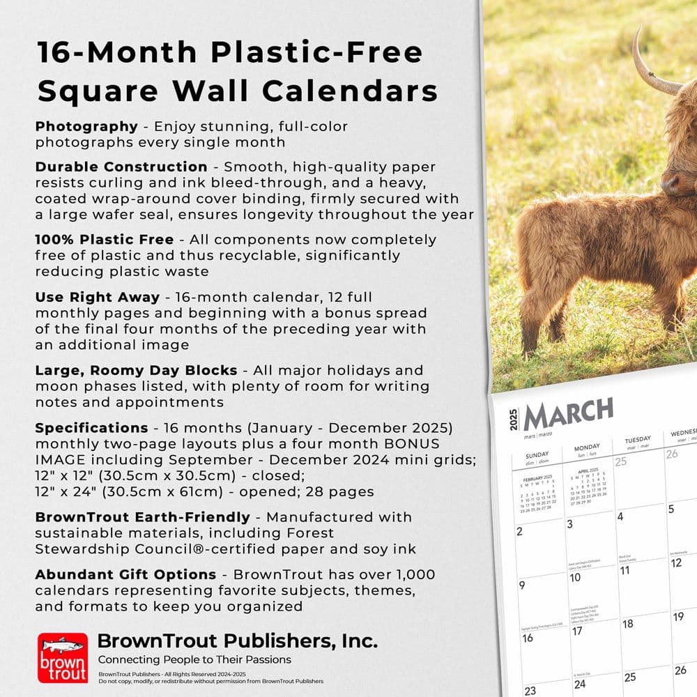 Highland Cows 2025 Wall Calendar Fifth Alternate Image