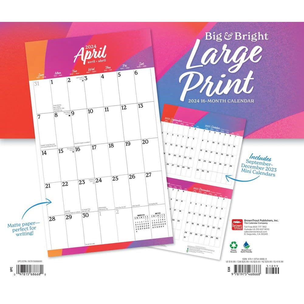 Big and Bright Large Print Deluxe 2024 Wall Calendar Alternate Image 1