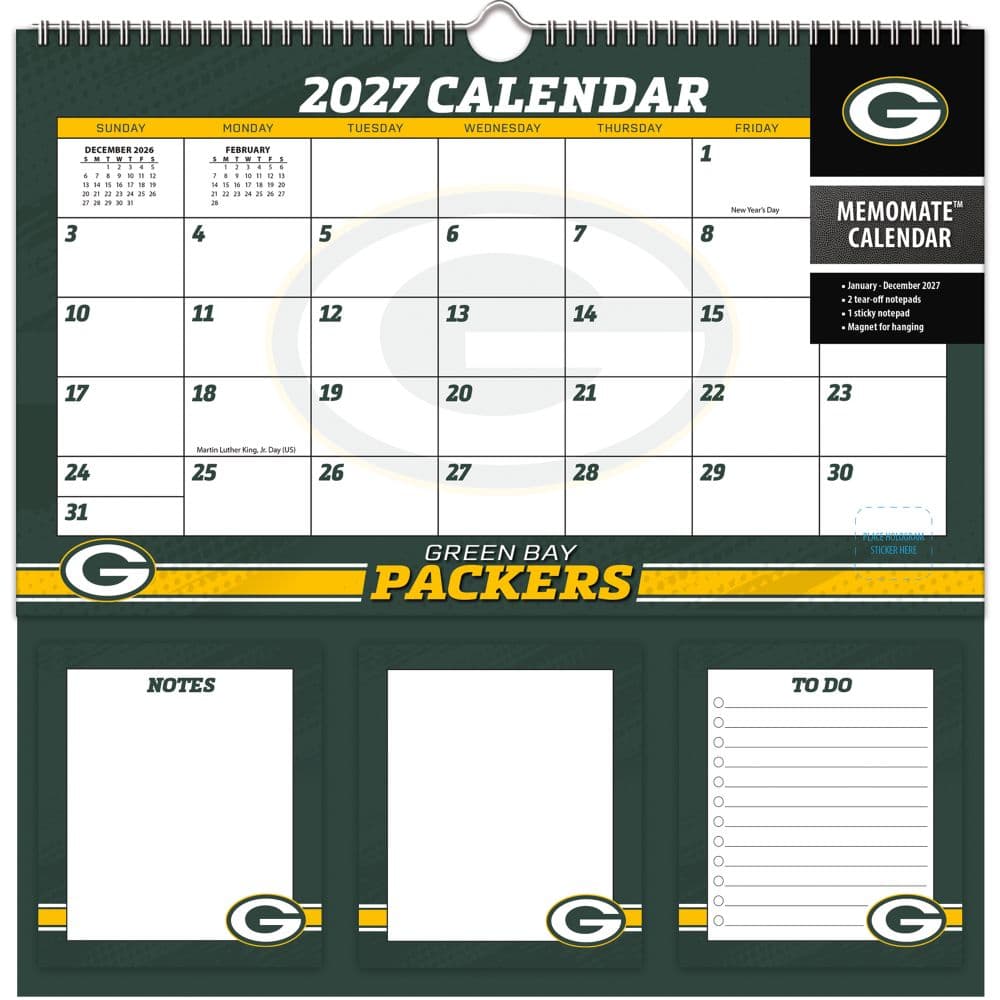image NFL Green Bay Packers 2027 Memomate Spiral Wall Calendar