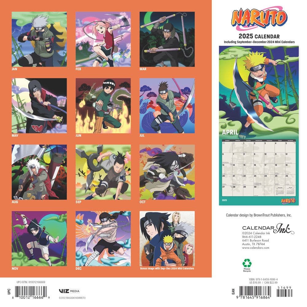 Naruto 2025 Wall Calendar