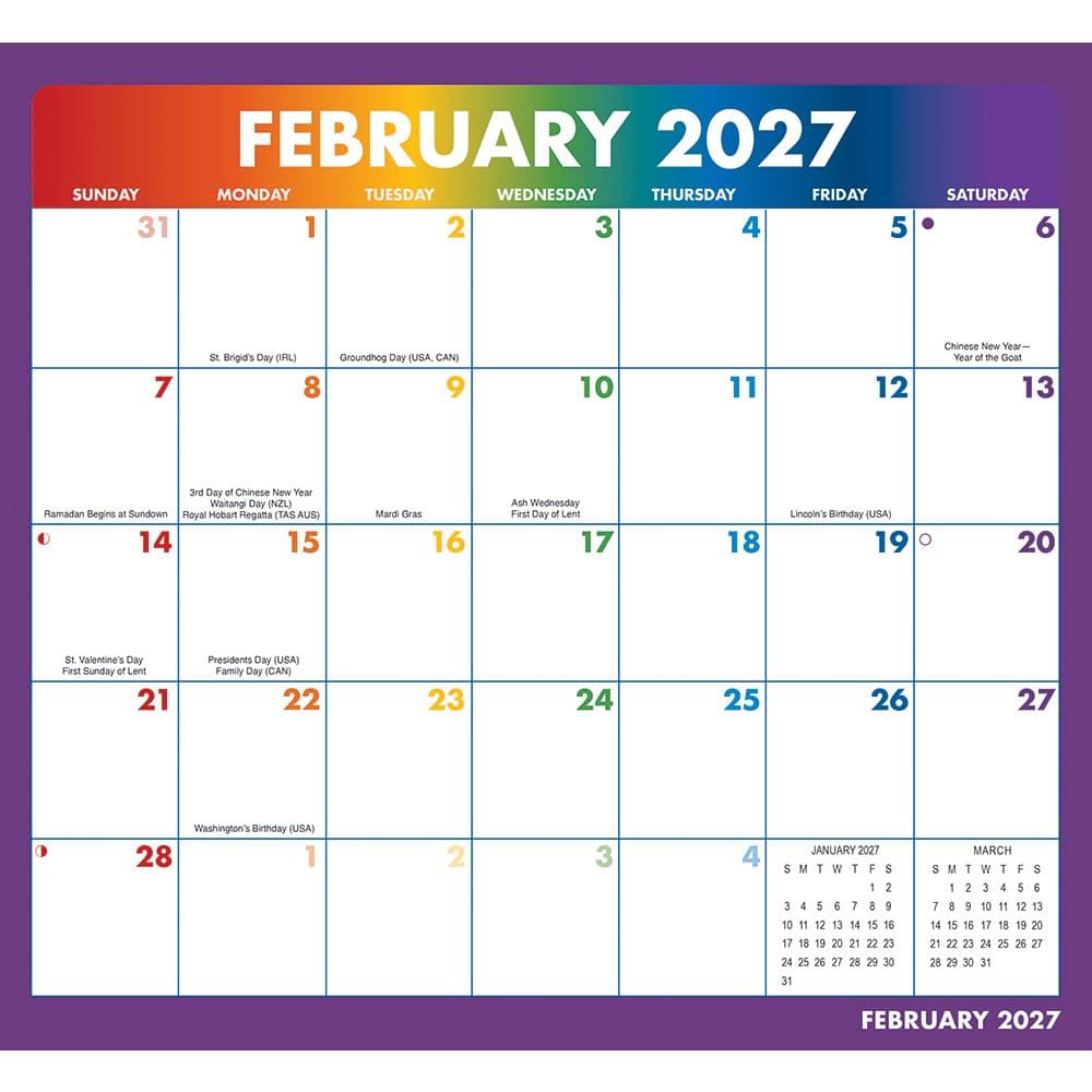 Rainbow Jumbo Magic Grip 2027 Wall Calendar Third Alternate Image