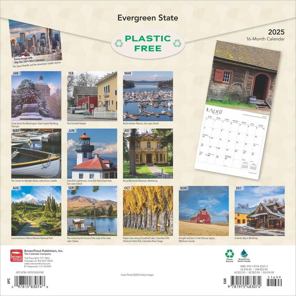 Evergreen State Washington Places 2025 Wall Calendar First Alternate Image