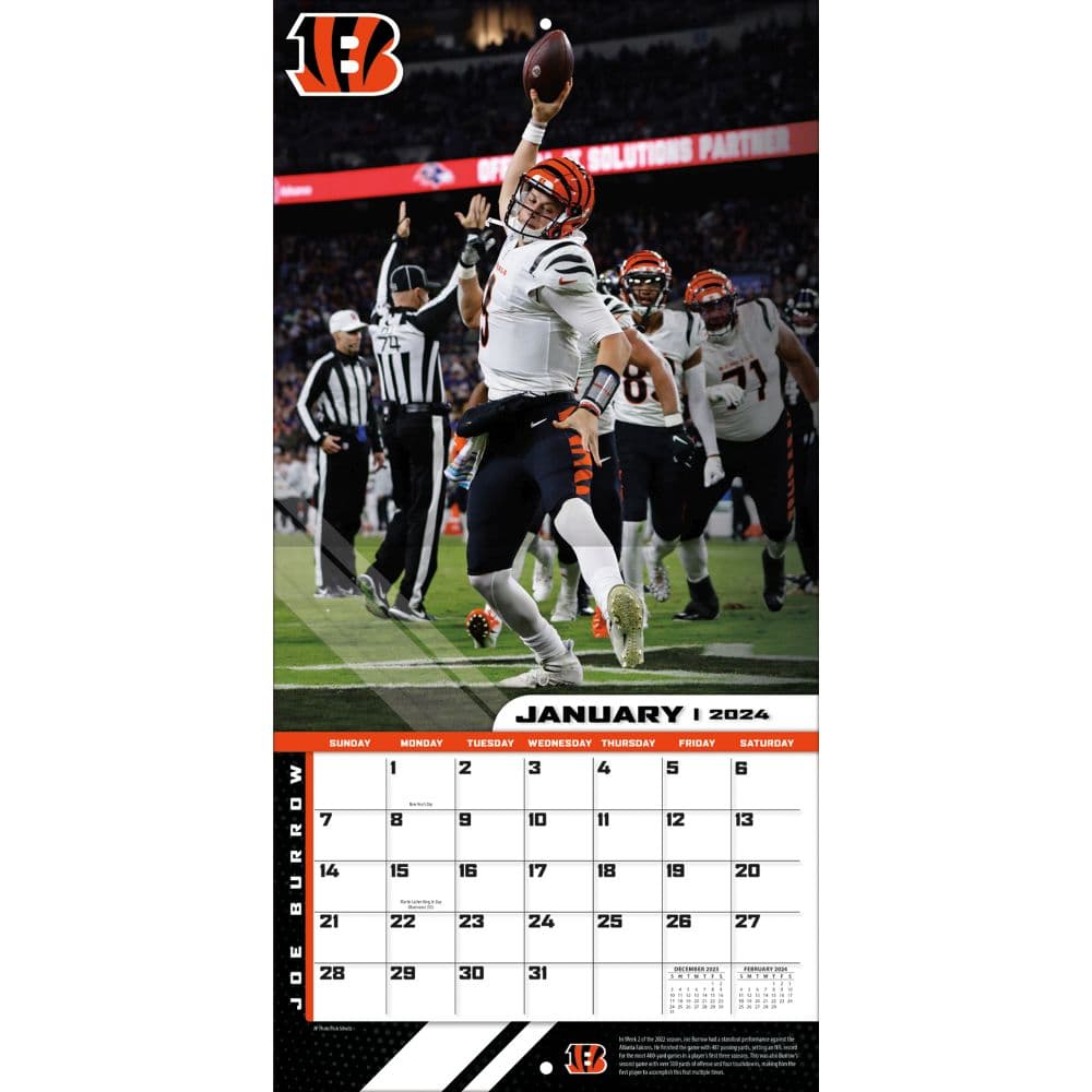 Cincinnati Bengals Joe Burrow 2024 Wall Calendar