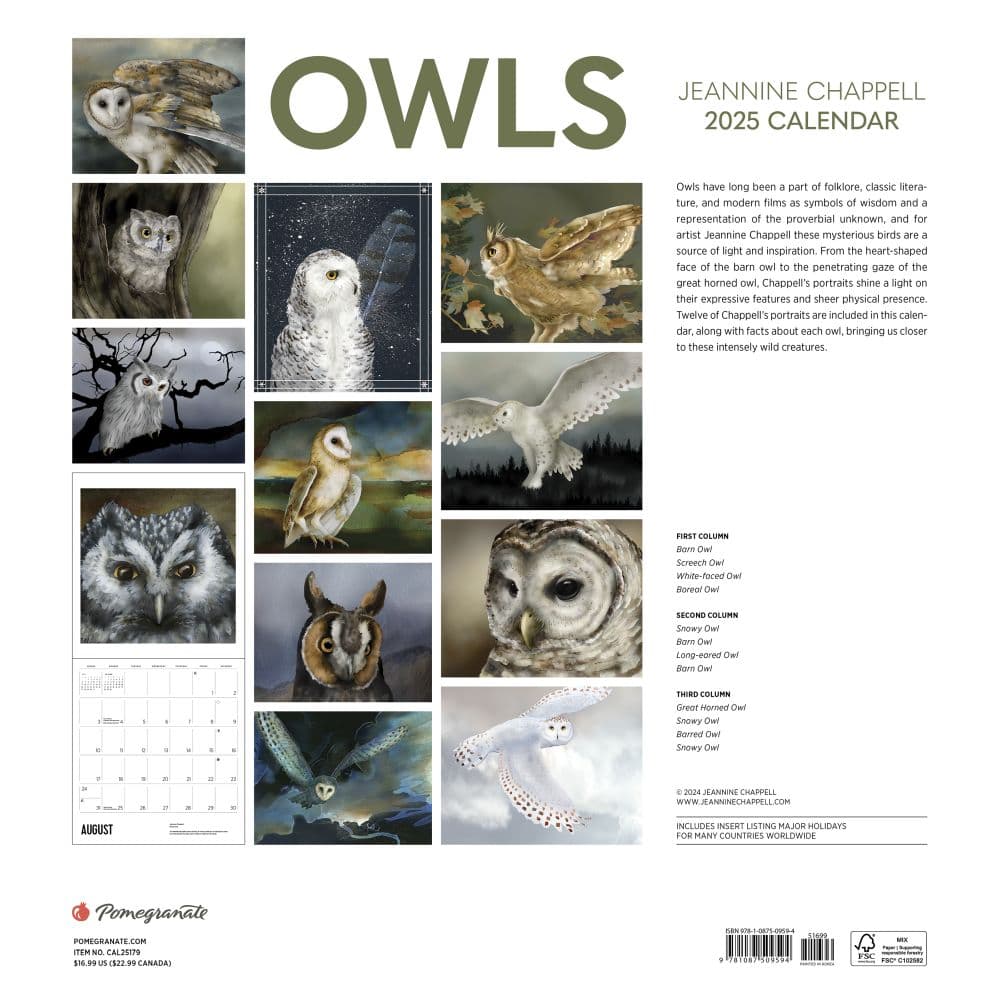 Chappell Owls 2025 Wall Calendar First Alternate Image width="1000" height="1000"