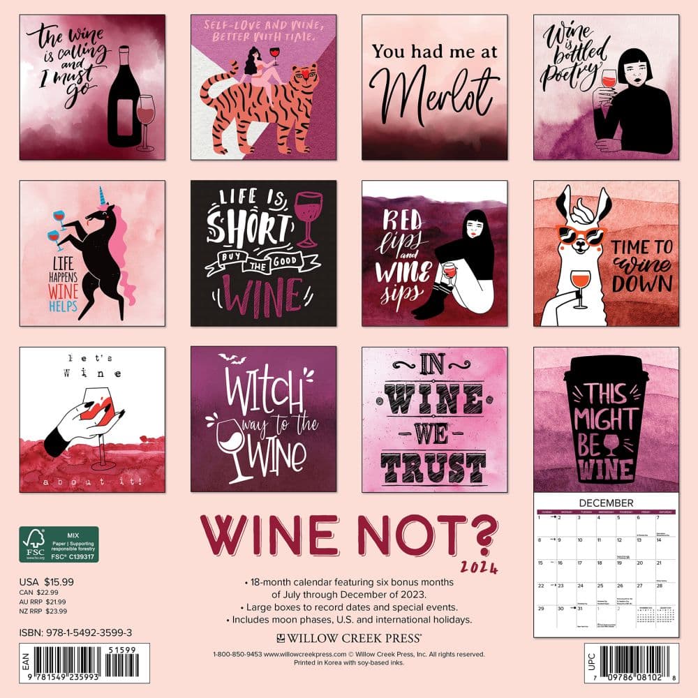 Wine Not 2024 Wall Calendar