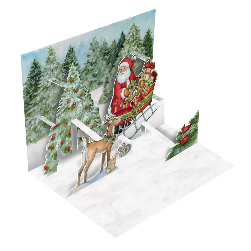 Christmas Fabric | Susan Winget Santa Claus Sleigh Deer Tree White | YARD