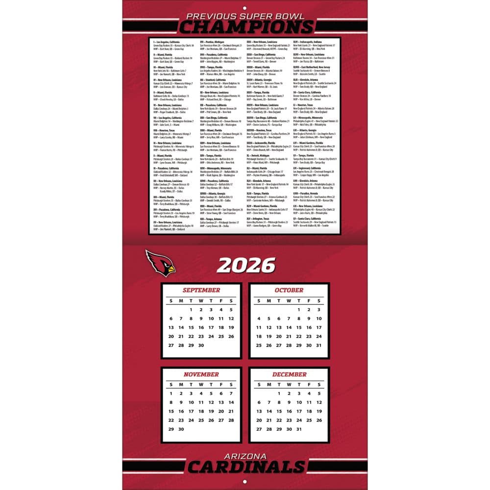 NFL Arizona Cardinals 2027 Wall Calendar Second Alternate image