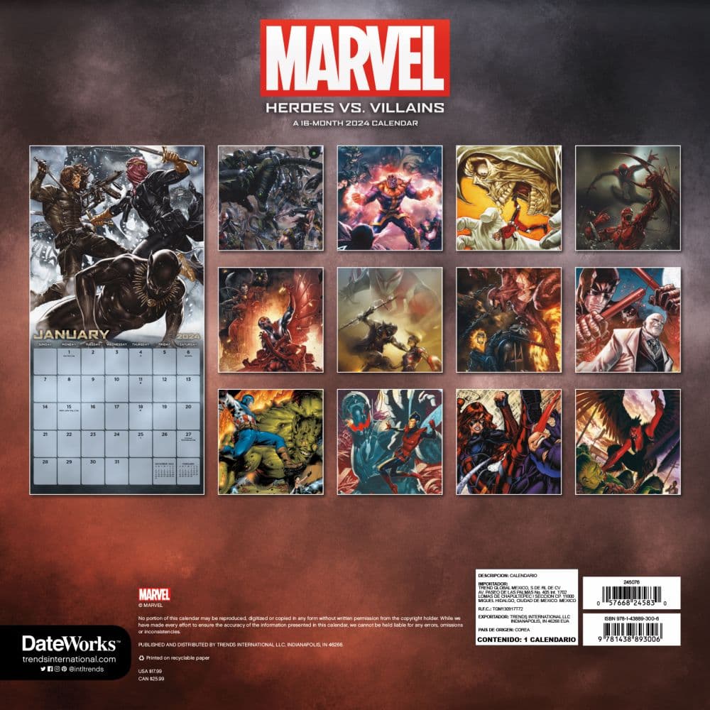 Marvel Heroes vs Villains 2024 Wall Calendar Alternate Image 2