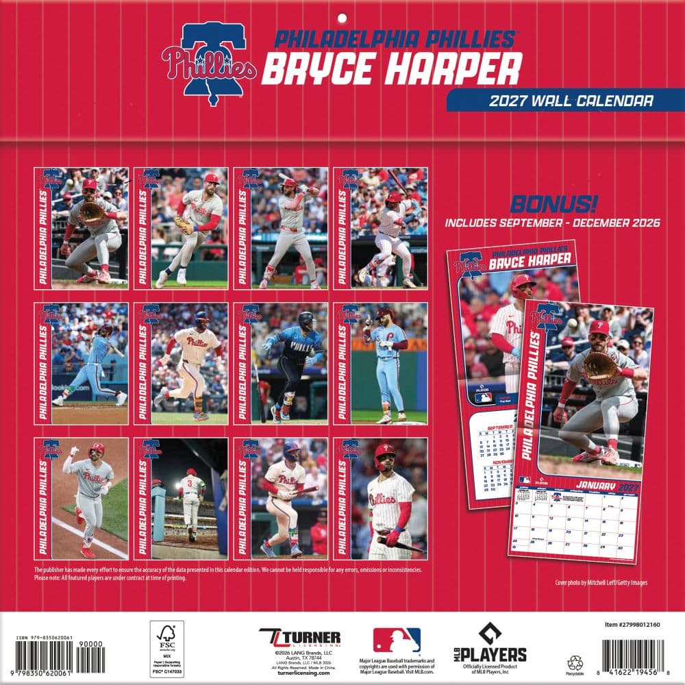 MLB Philadelphia Phillies Bryce Harper 2027 Wall Calendar First Alternate Image