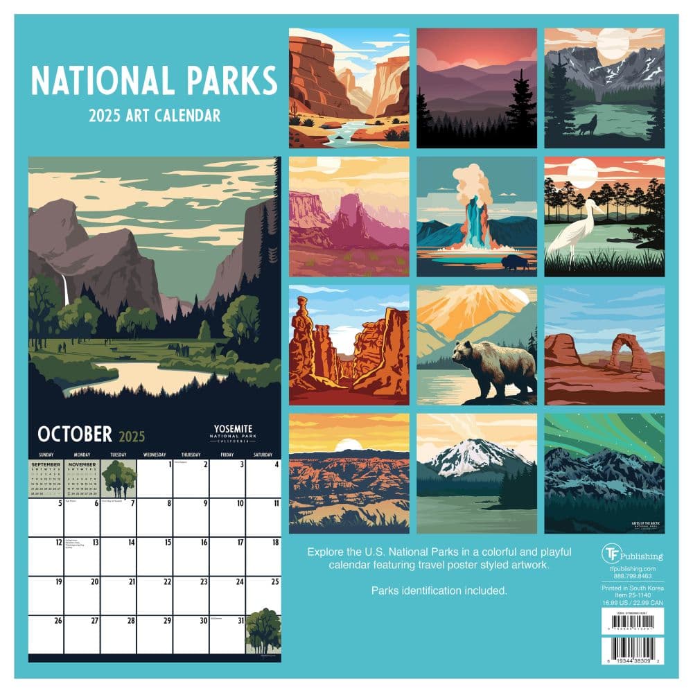 National Parks Art 2025 Wall Calendar Alt1