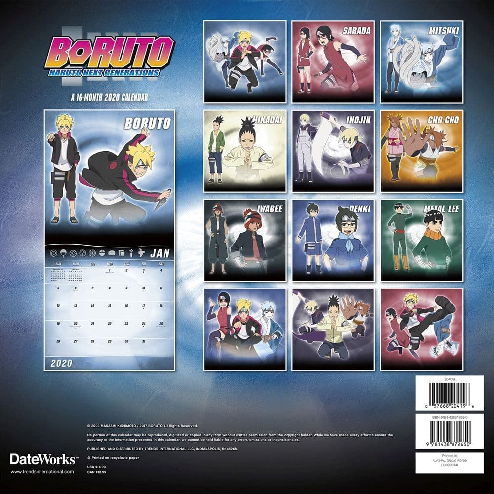 Boruto Naruto Next Gen Wall Calendar