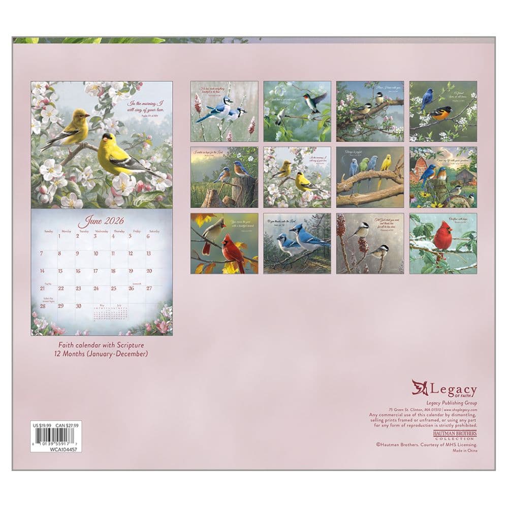 Songbirds of Faith by Hautman Brothers 2026 Wall Calendar, 13.38'' X 12.13'', 12-Month Calendar with Stapled Binding