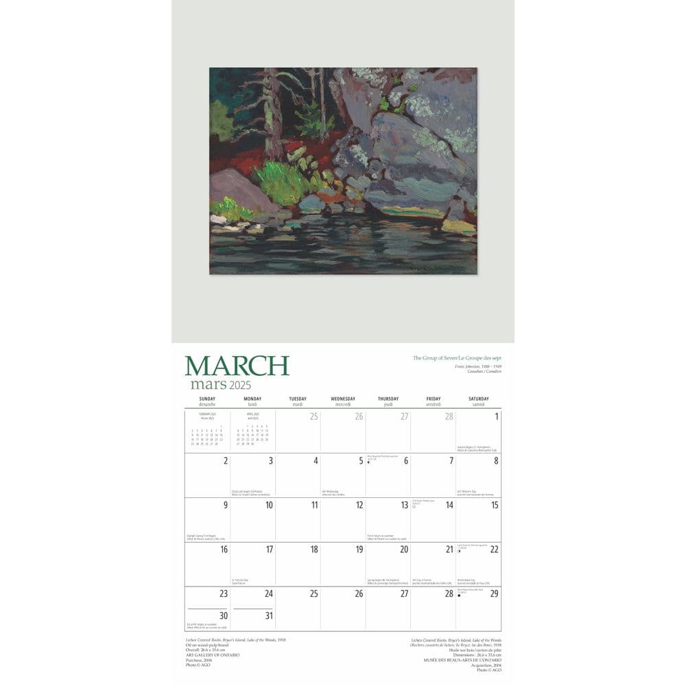 Group of Seven AGO 2025 Wall Calendar interior of calendar 1