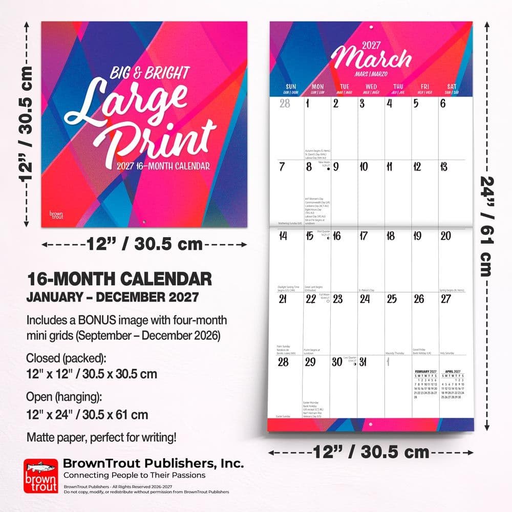 Big And Bright Large Print 2027 Wall Calendar Sixth Alternate Image
