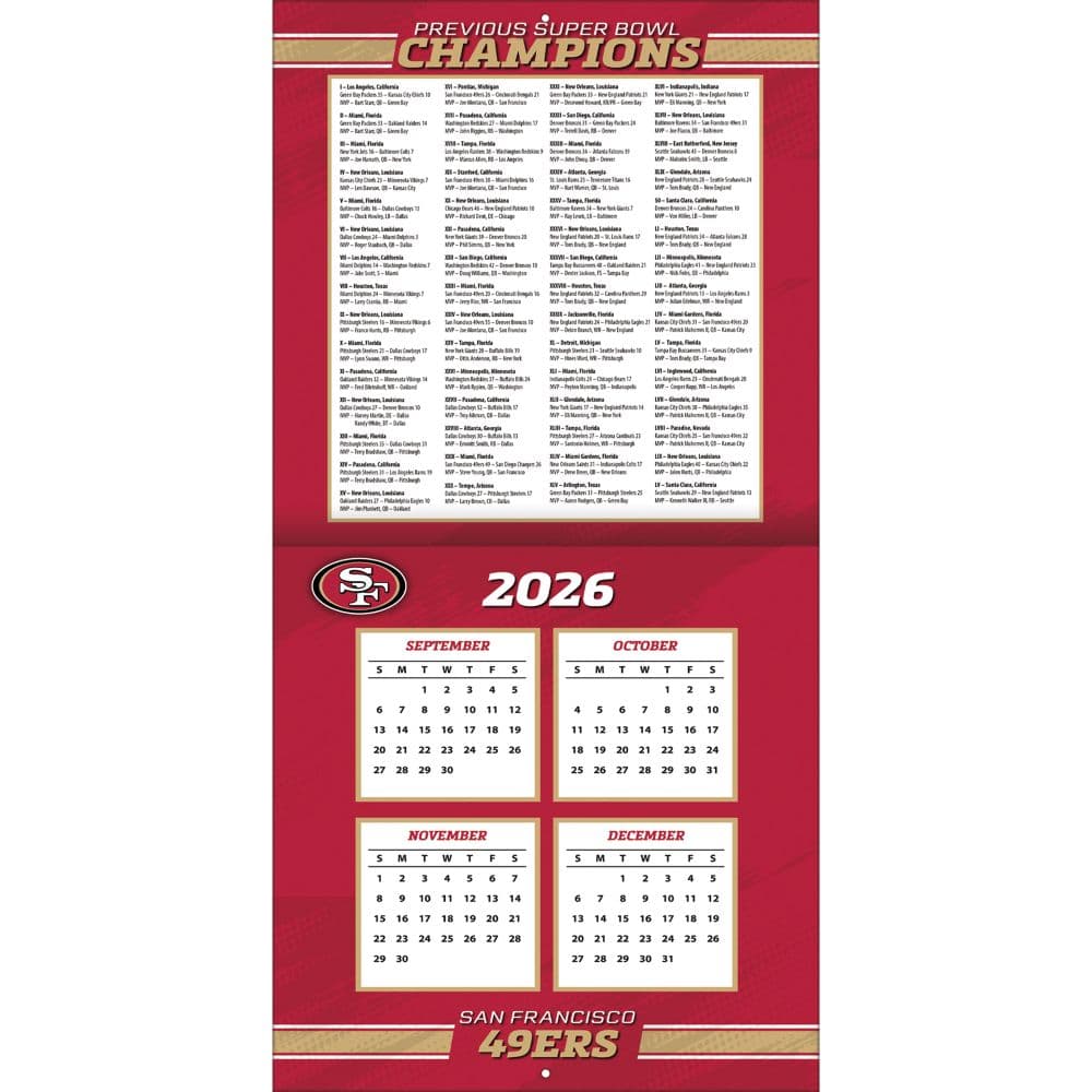 NFL San Francisco 49ers 2027 Wall Calendar Second Alternate Image
