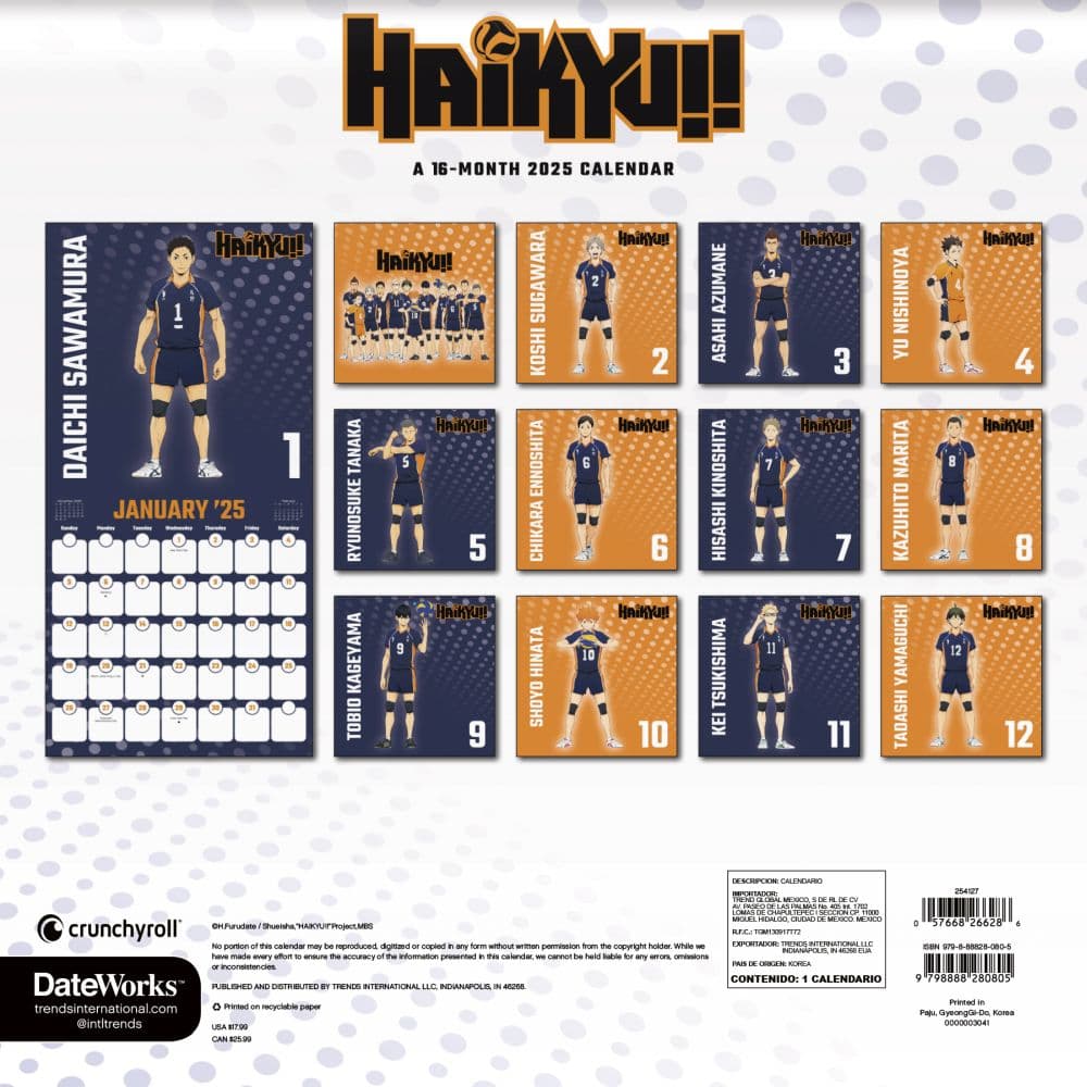 Haikyu 2025 Wall Calendar Alt1