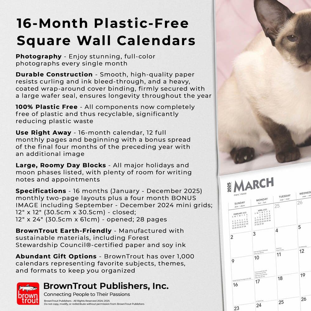 Siamese Cats 2025 Wall Calendar Fifth Alternate