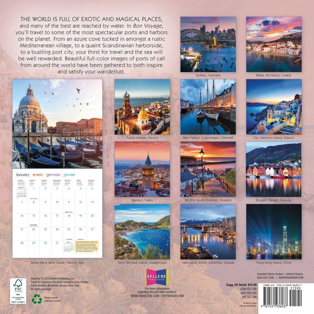Bon Voyage - Seaside Around World 2024 Wall Calendar First Alternate Image width=&quot;1000&quot; height=&quot;1000&quot;