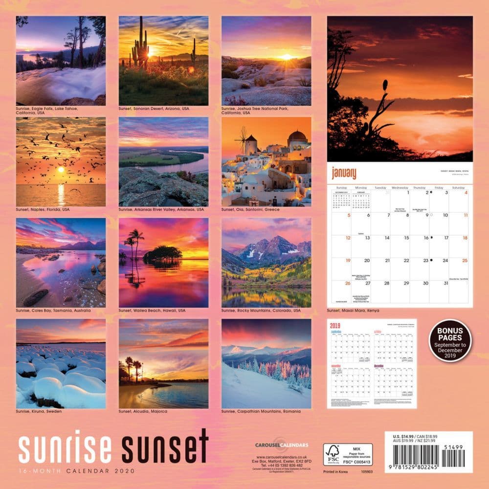 Sunrise Sunset Wall Calendar