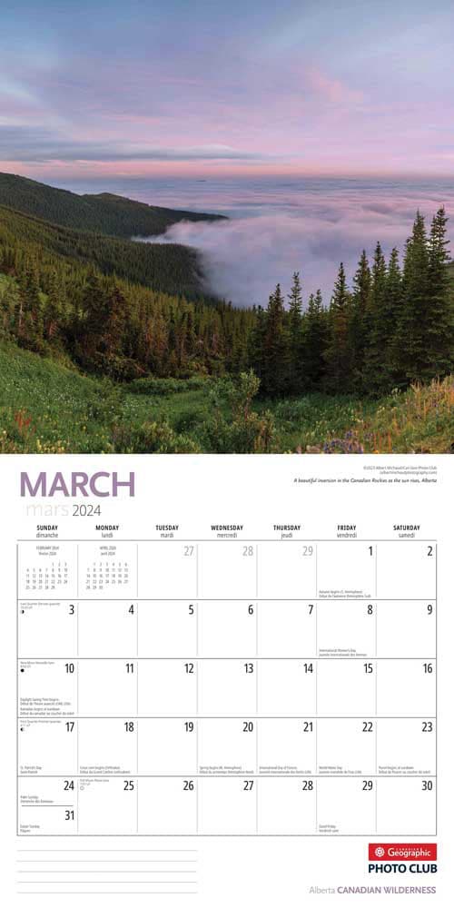 Canadian Wilderness 2024 Wall Calendar March