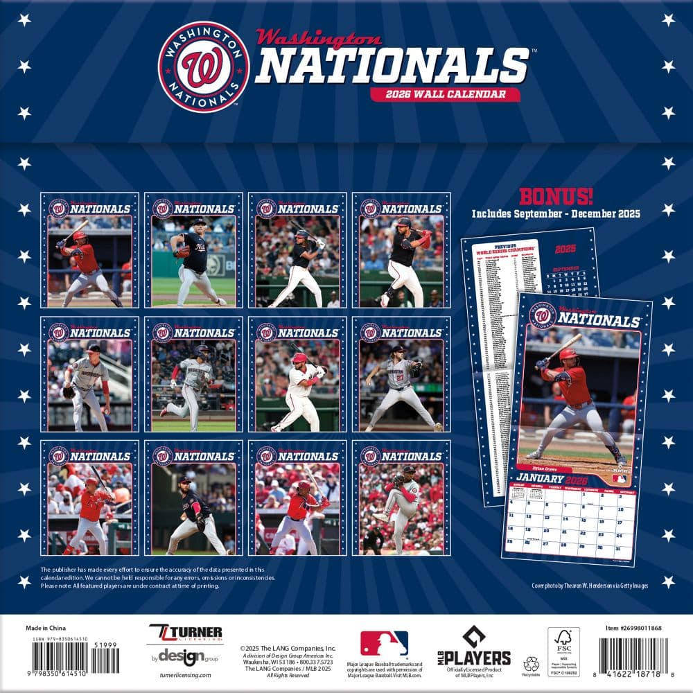 MLB Washington Nationals 2026 Wall Calendar First Alternate Image