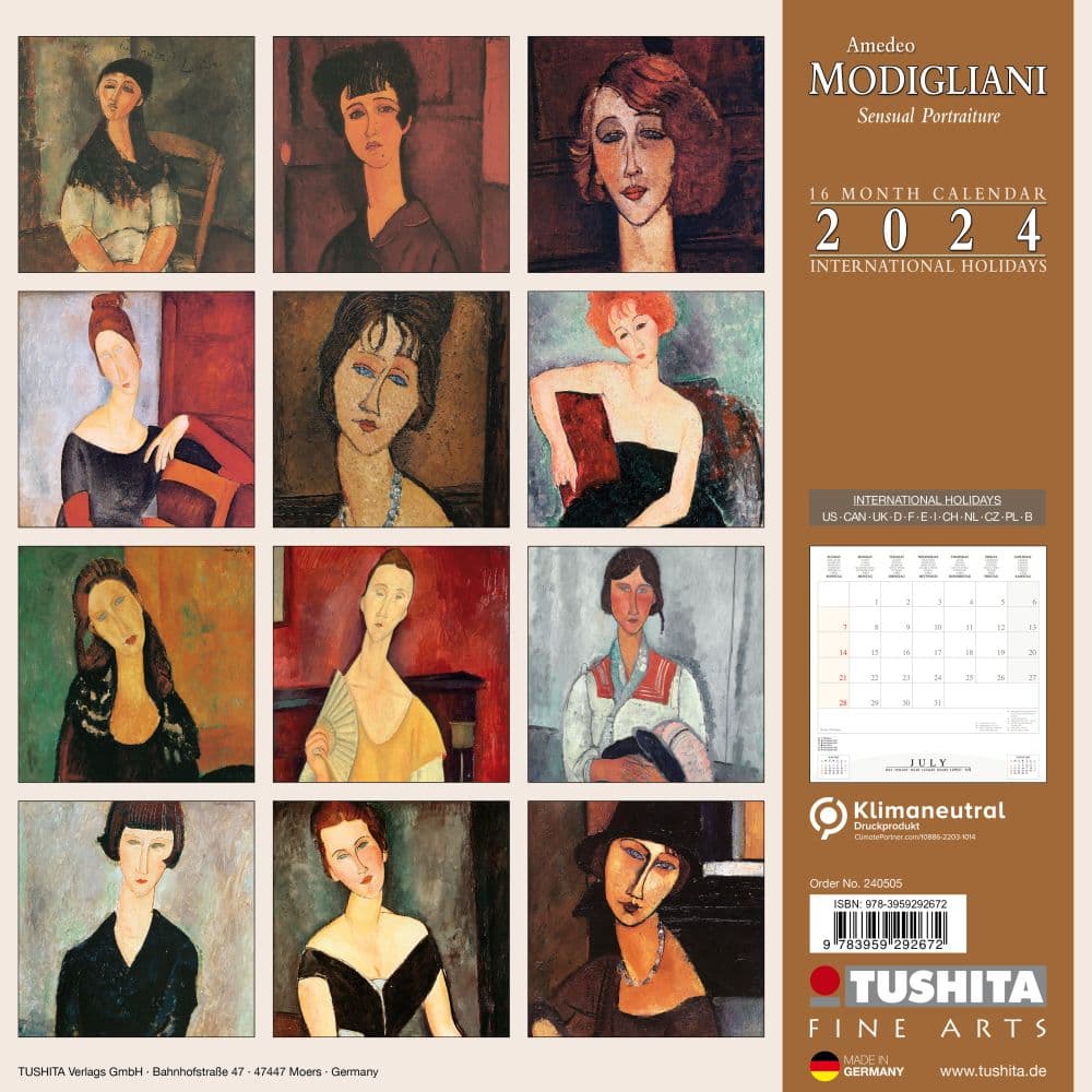 Modigliani Sensual Portraits 2024 Wall Calendar back