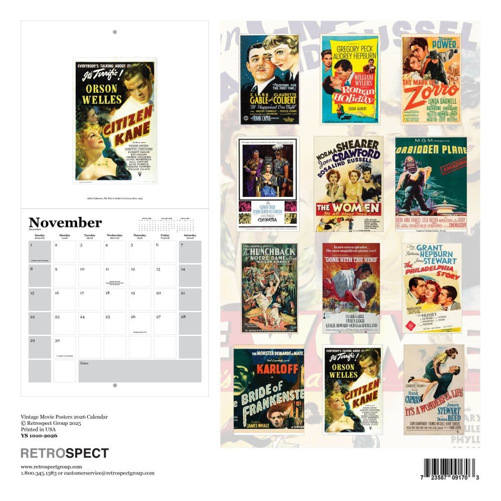 Vintage Movie Square Poster 2026 Wall Calendar First Alternate Image