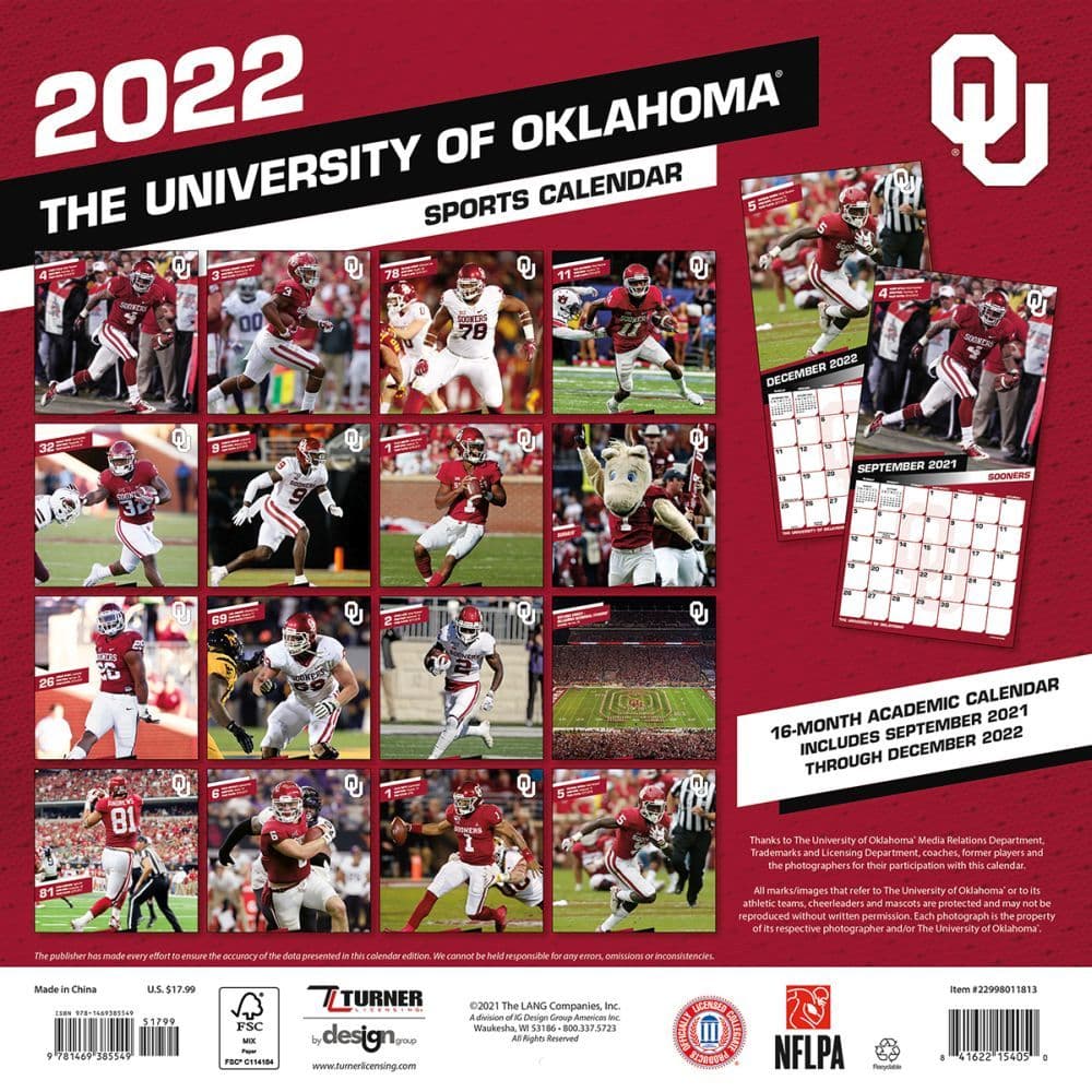 Oklahoma 2022 Schedule Oklahoma Sooners 2022 Wall Calendar - Calendars.com