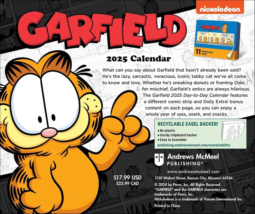 Garfield 2025 Desk Calendar Back Cover