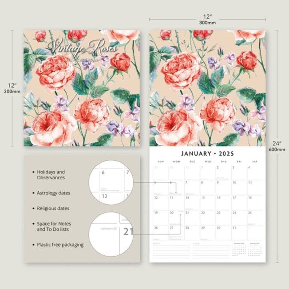 Vintage Roses 2025 Wall Calendar Alt3