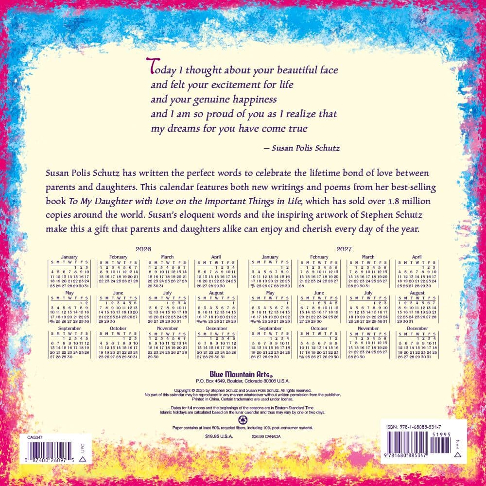 Daughter You Are A Gift To My Life 2026 Wall Calendar First Alternate Image