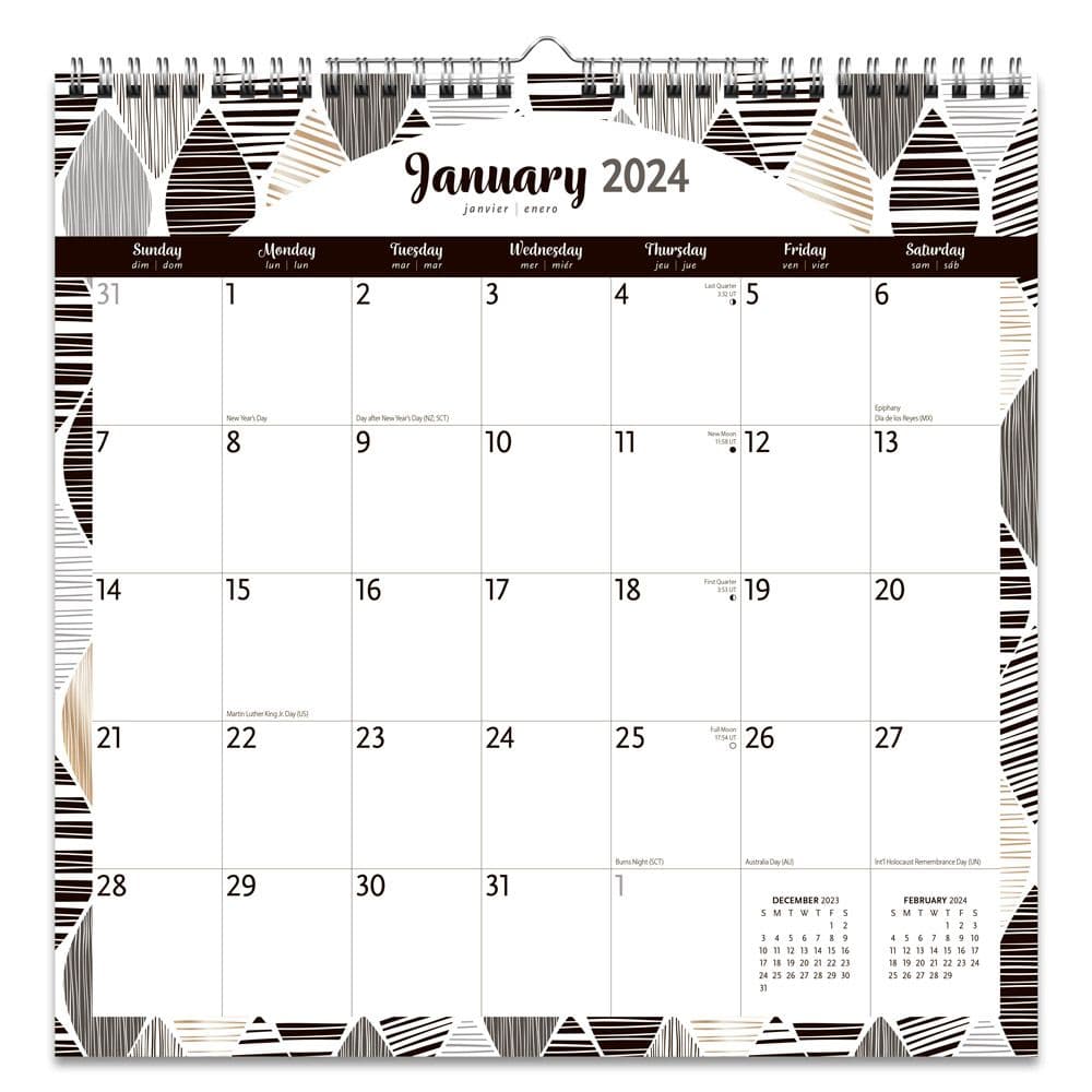 Ebony And Ivory Spiral 2024 Wall Calendar