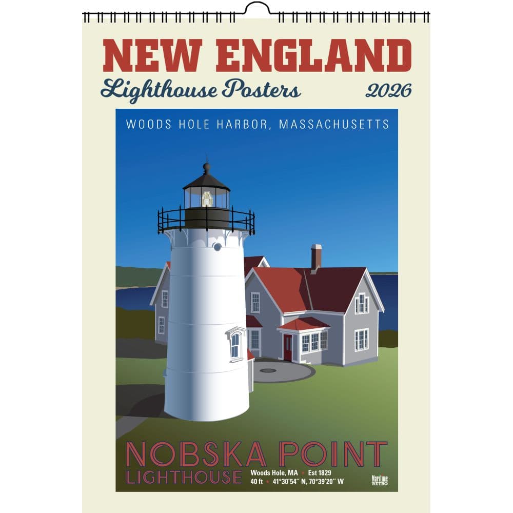 New England Lighthouses Poster 2026 Wall Calendar Main Image