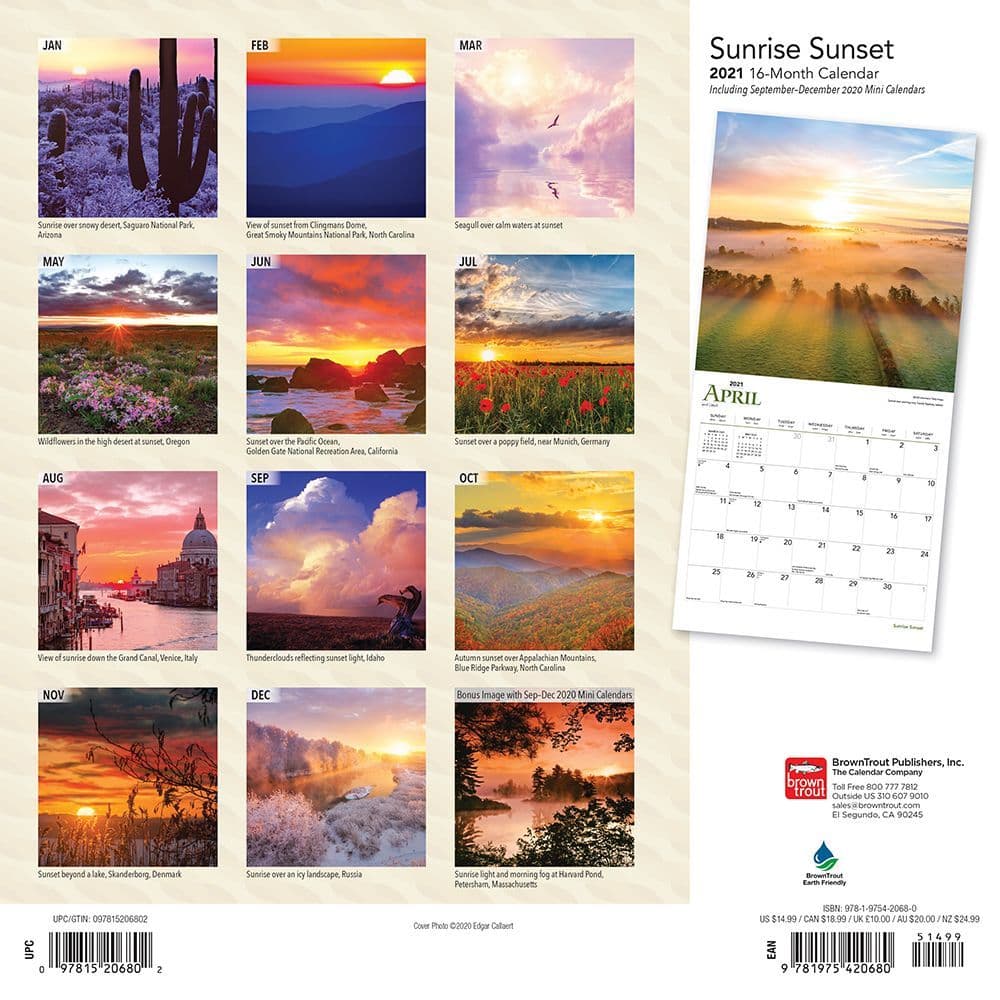 Sunrise Sunset Wall Calendar