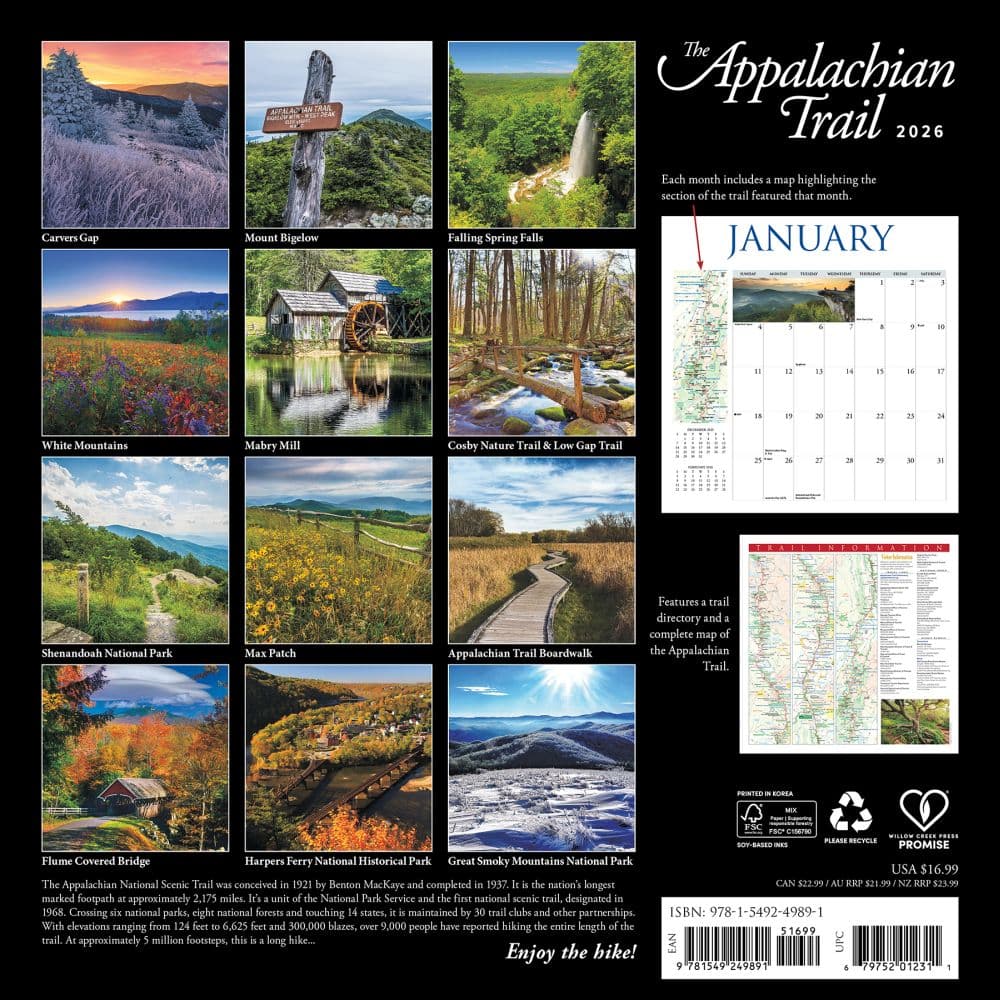 Appalachian Trail Travel and Events 2026 Wall Calendar First Alternate Image