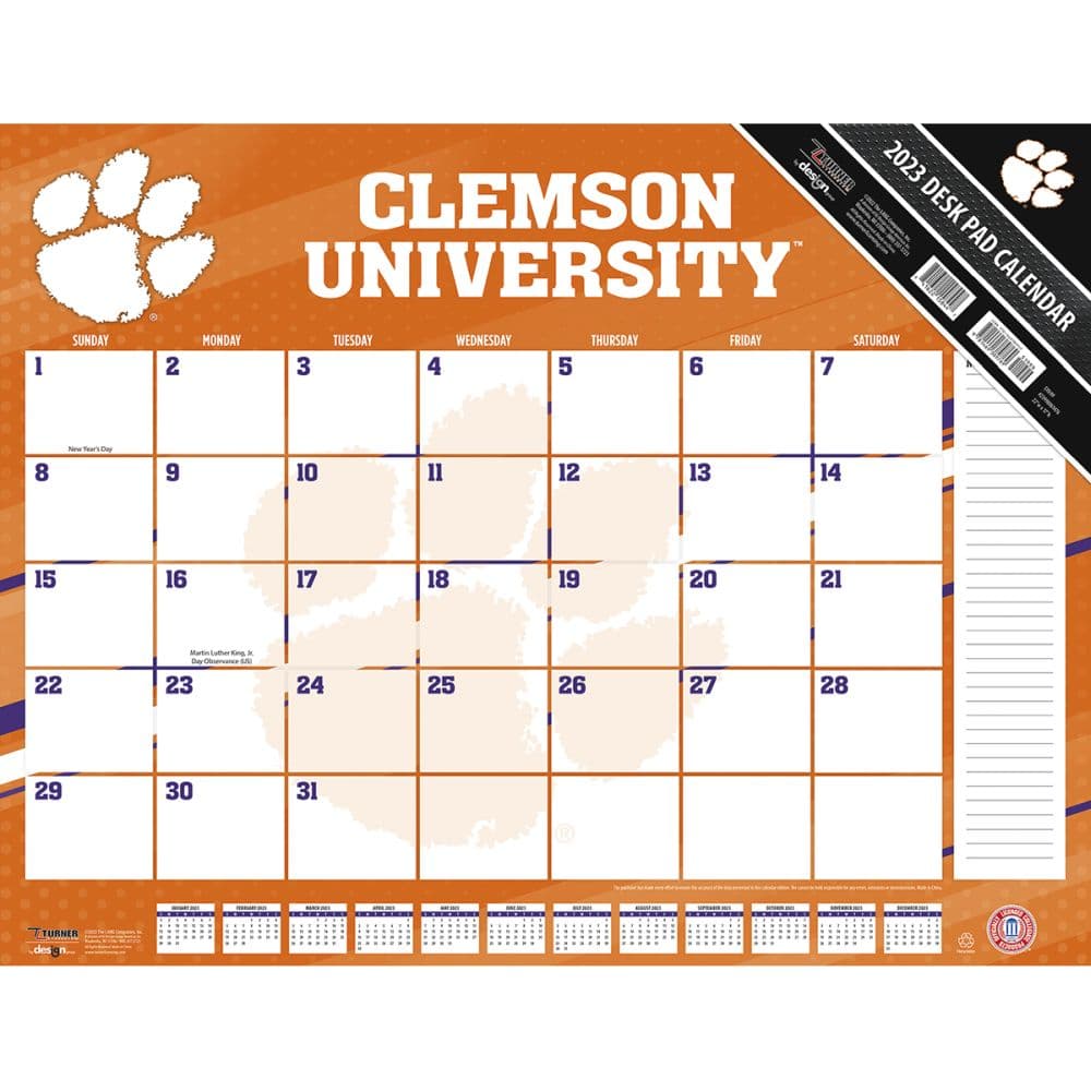 Clemson Tigers 2025 Desk Pad Calendar by Turner Sports Calendars For All