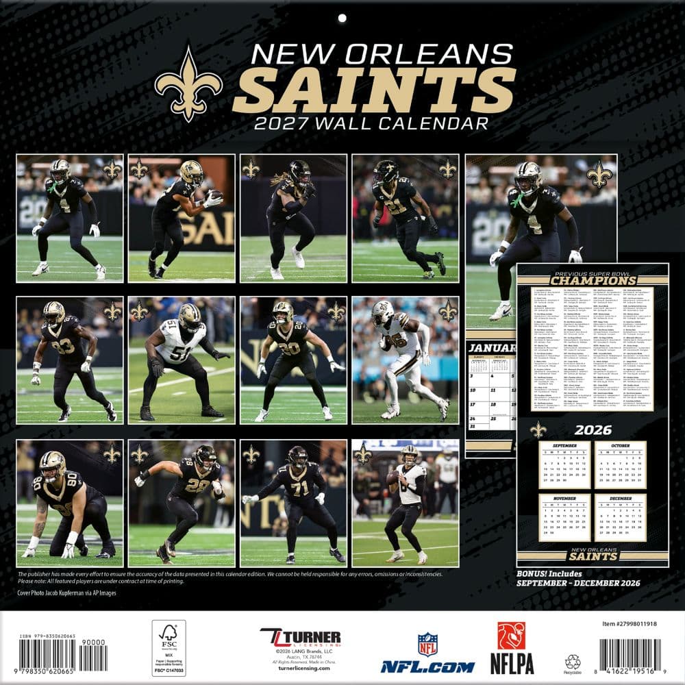 NFL New Orleans Saints 2027 Wall Calendar First Alternate Image