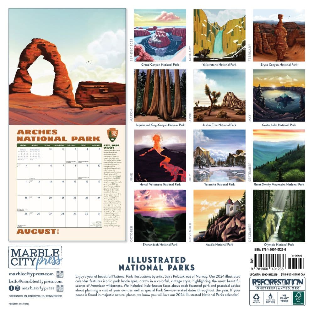 Illustrated National Parks 2024 Wall Calendar