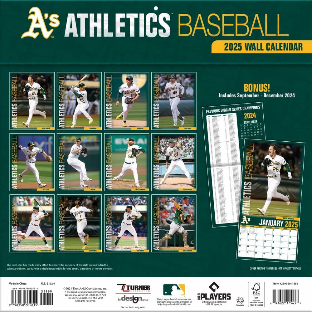 MLB Oakland Athletics 2025 Wall Calendar First Alternate Image