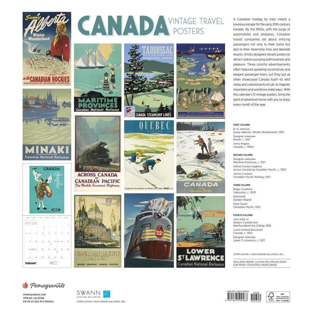 Canadian Travel Posters 2025 Wall Calendar First Alternate Image width="1000" height="1000"